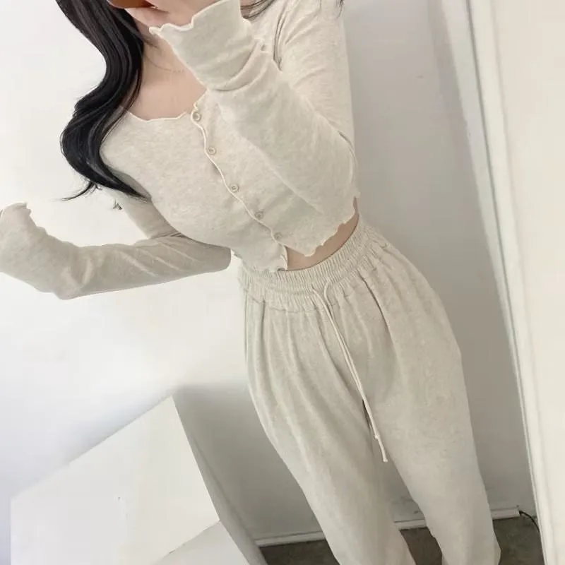正韓木耳邊休閒兩件套裝
