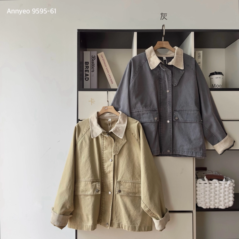 牛仔撞色領外套