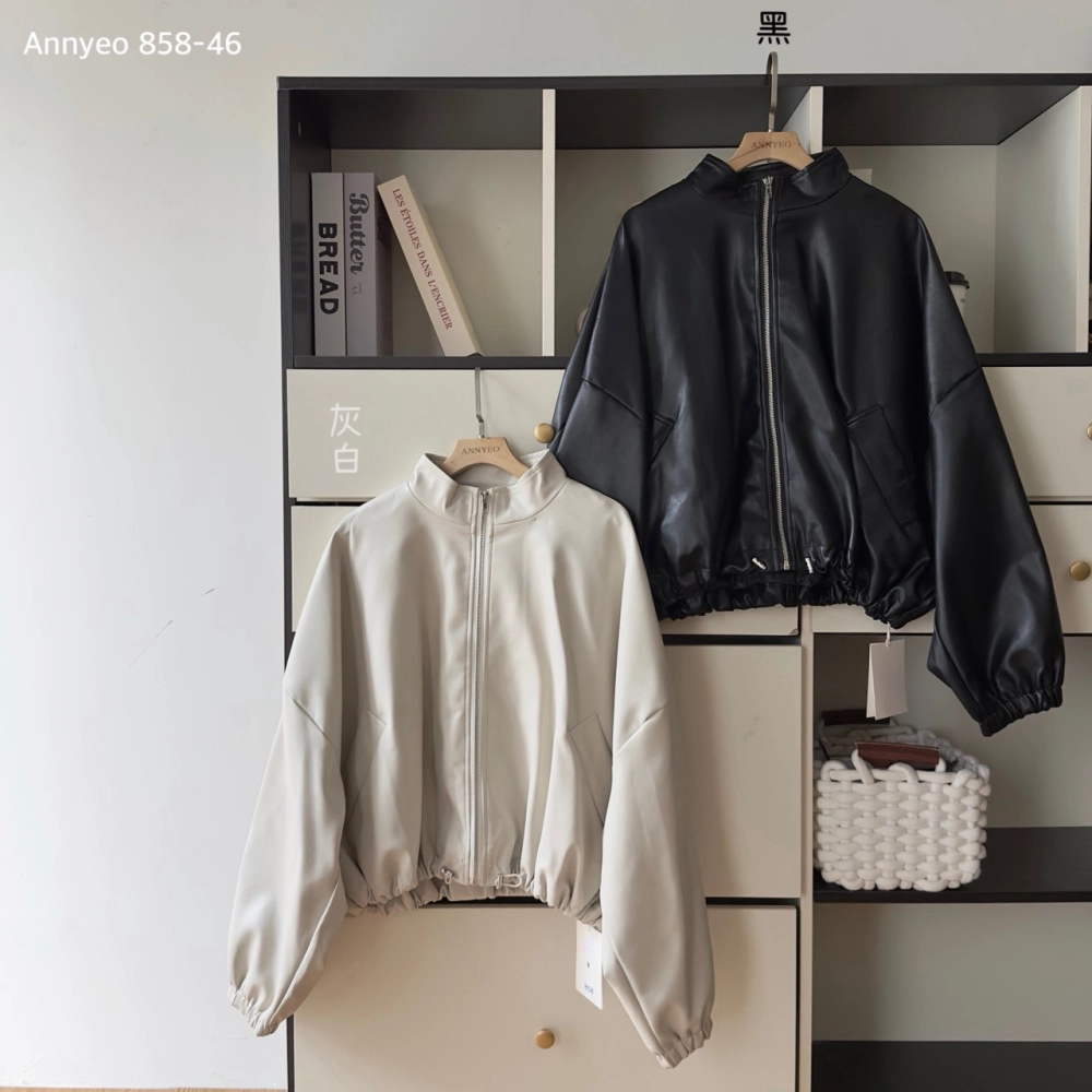 立領皮革拉鍊外套
