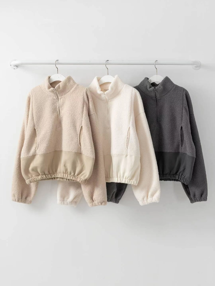 正韓QQ毛拉鏈口袋休閒上衣