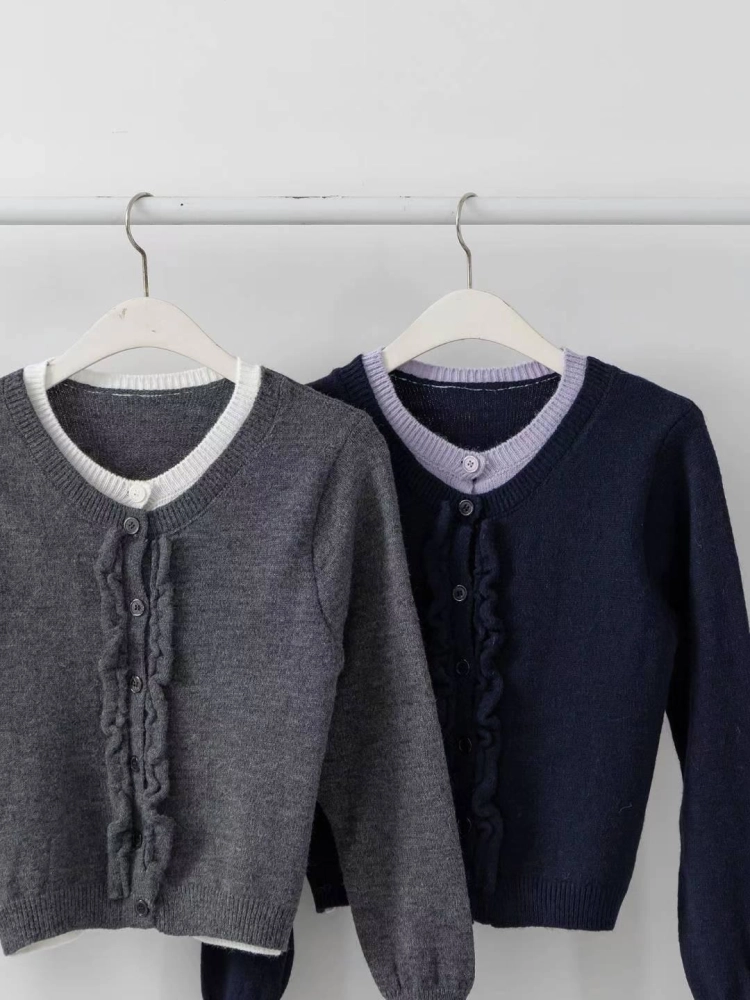 正韓假兩件木耳邊針織上衣