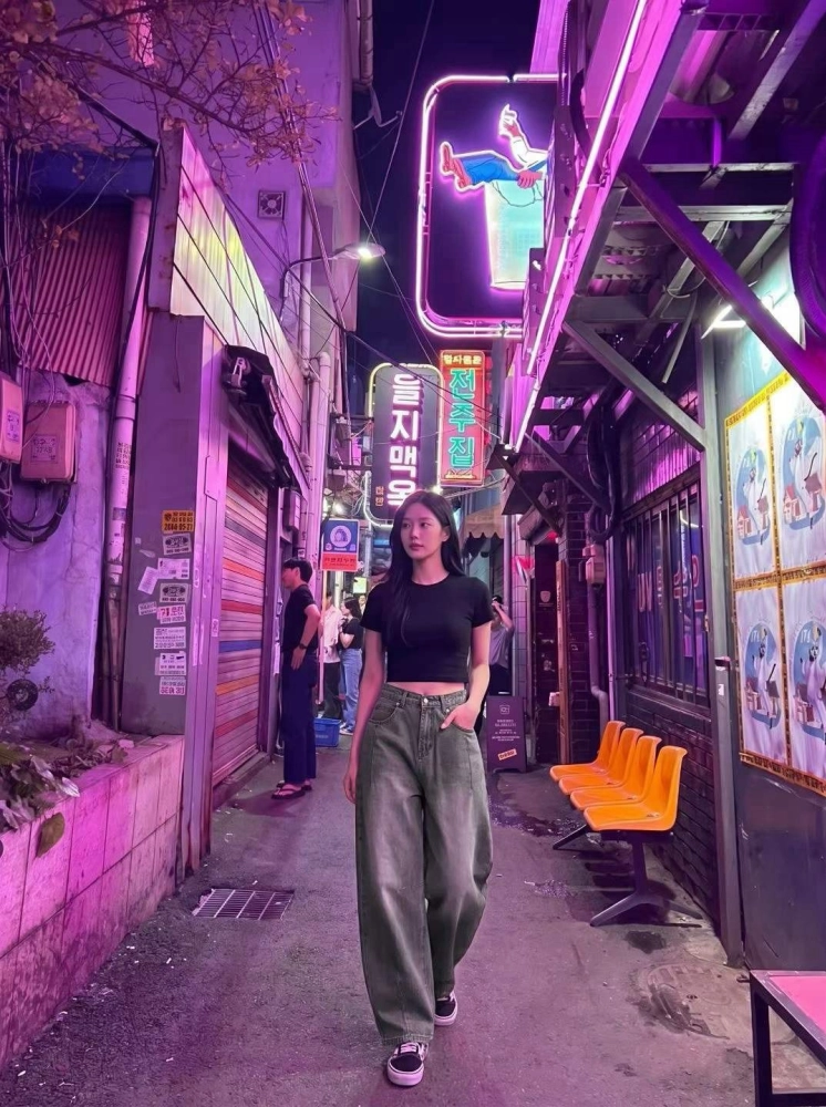 正韓黑灰復古氣球牛仔褲
