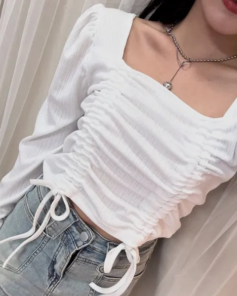 正韓柔美方領調肩上衣