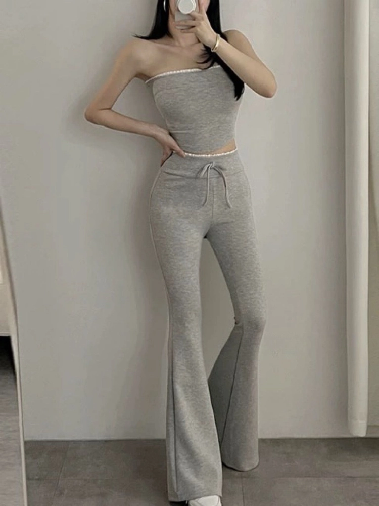 正韓 蕾絲彈力喇叭平口套裝