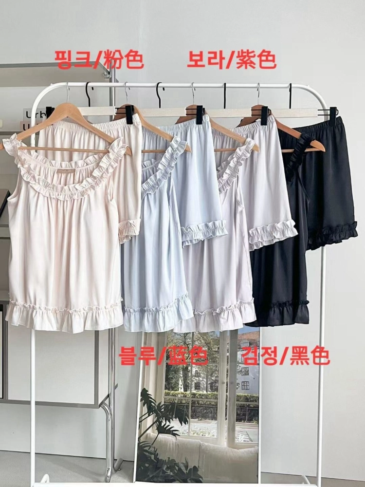 正韓無袖自帶胸墊設計睡衣套裝