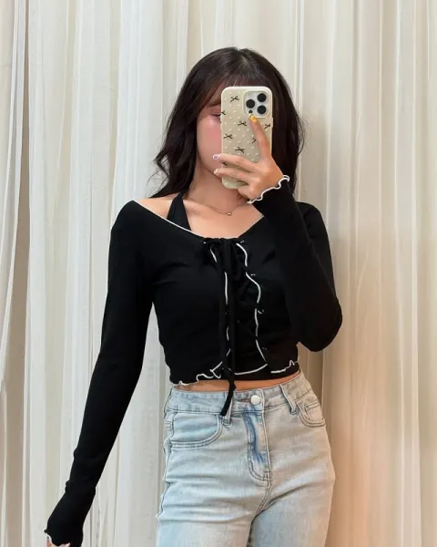 正韓Y2K綁繩顯瘦上衣（掛脖小可愛可加購）