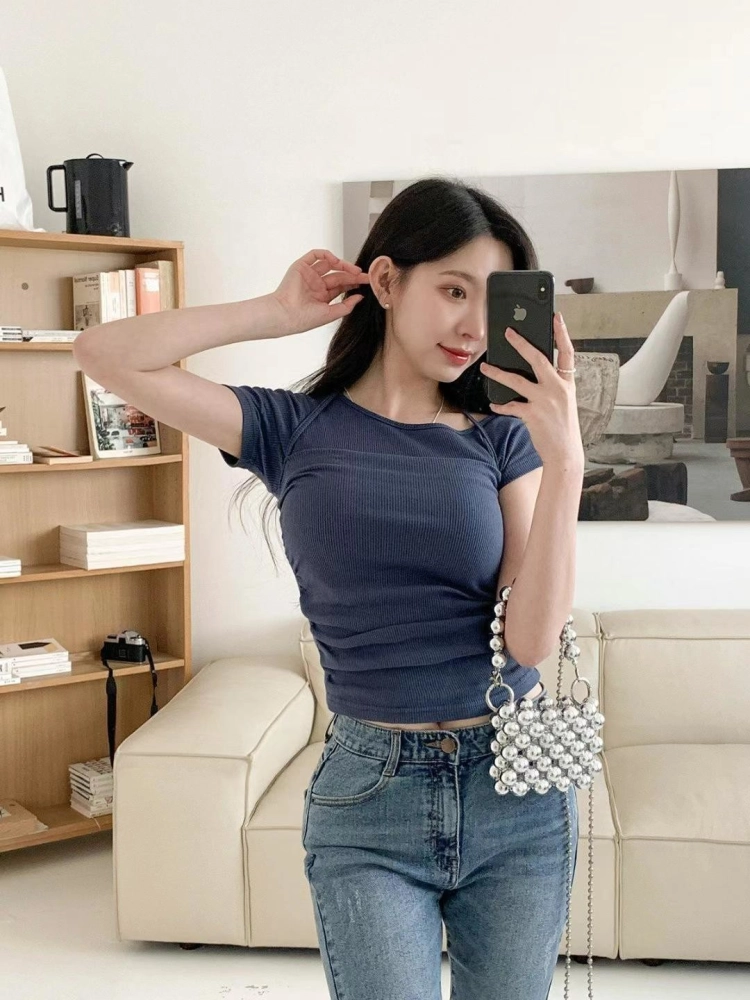 正韓假兩件側抓皺綁帶上衣