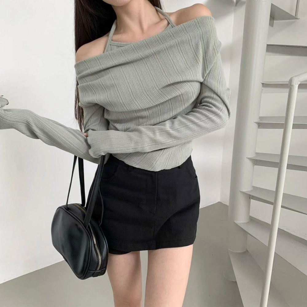 正韓布拉德露肩針織衫