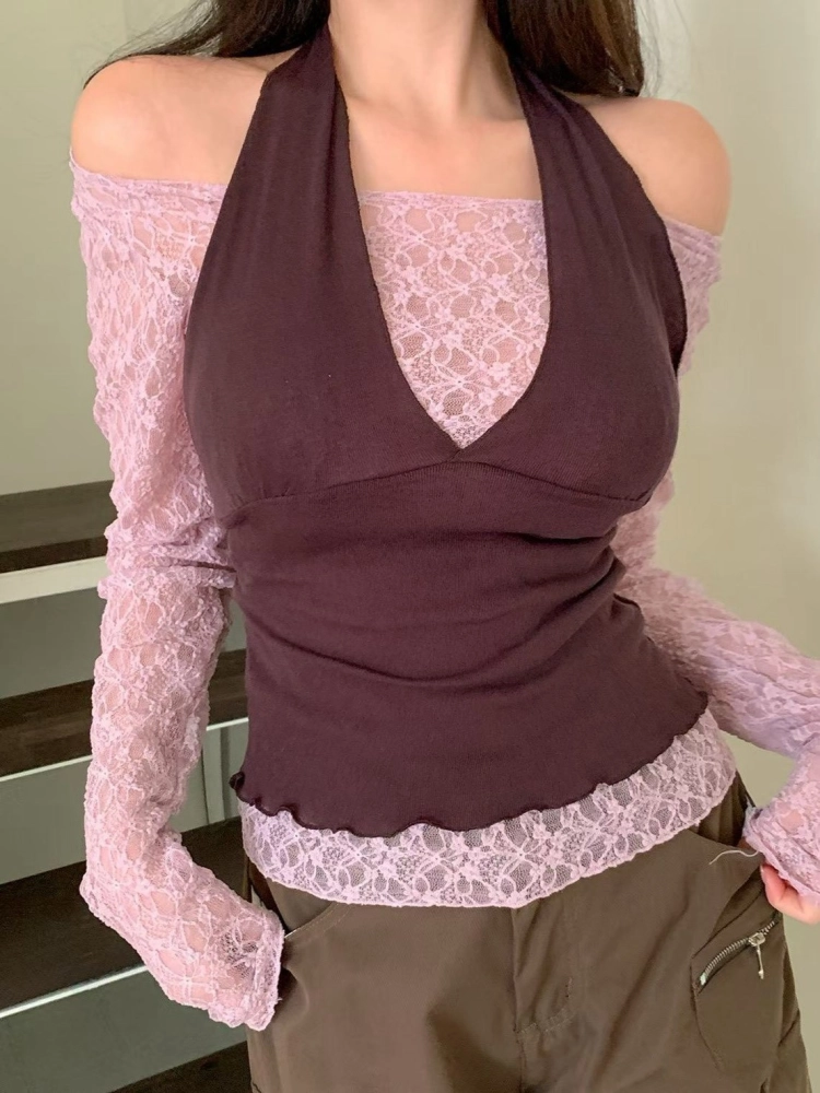 正韓蕾絲掛脖兩件套