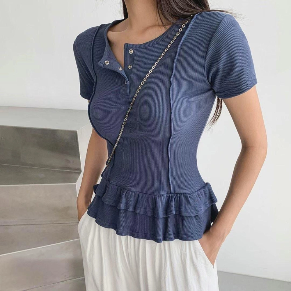 正韓 鈕扣線條蛋糕尾上衣