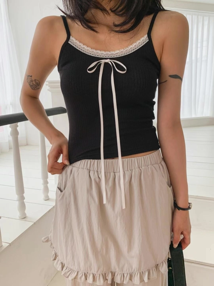 正韓蕾絲邊蝴蝶結小背心