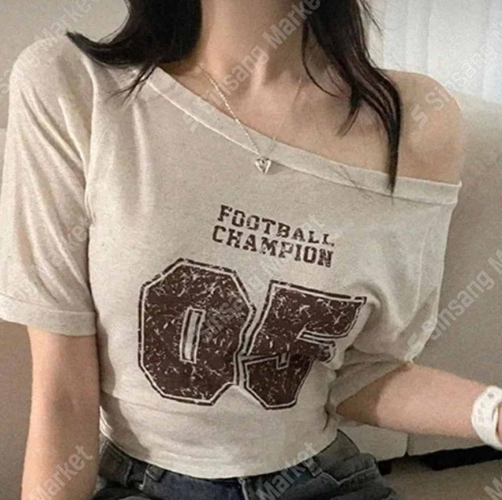 正韓足球俱樂部露肩亞麻上衣