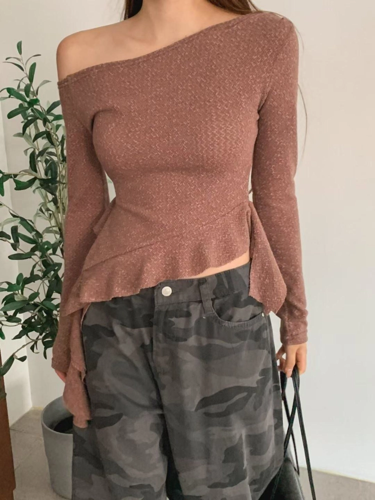 正韓荷葉邊針織上衣