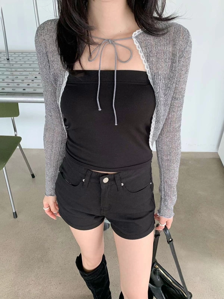 正韓 蕾絲邊綁帶小外套