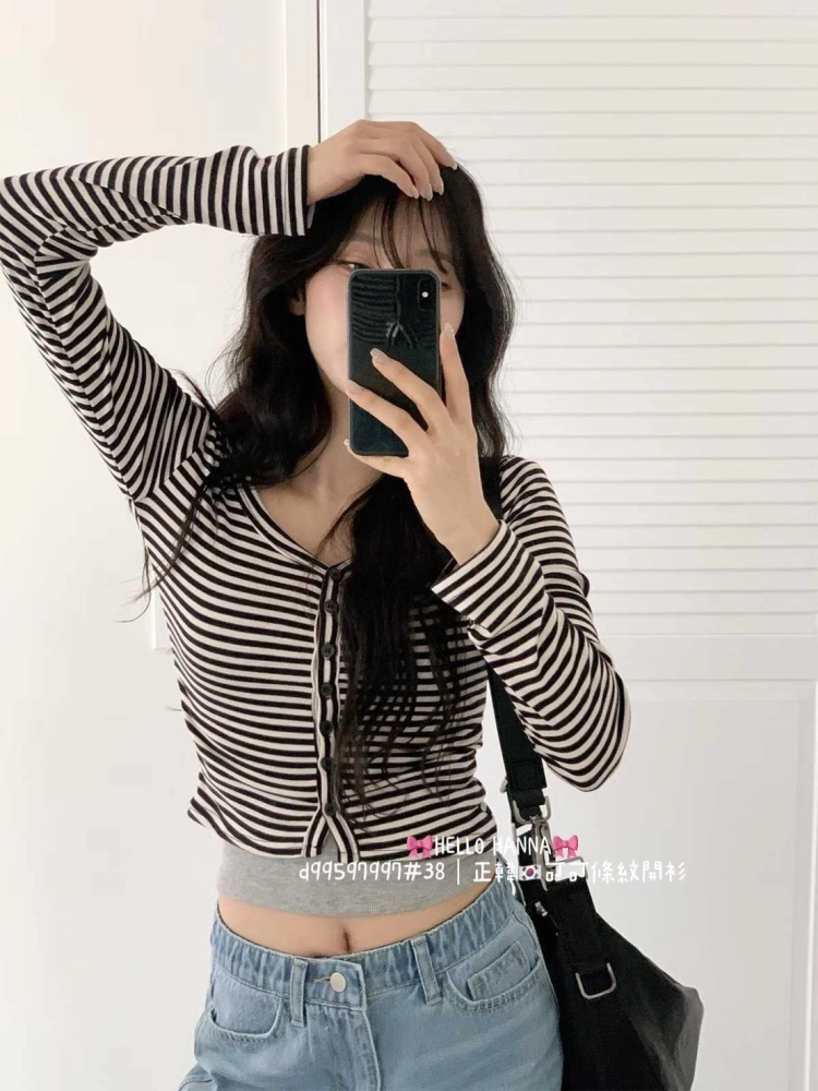正韓可可條紋開衫