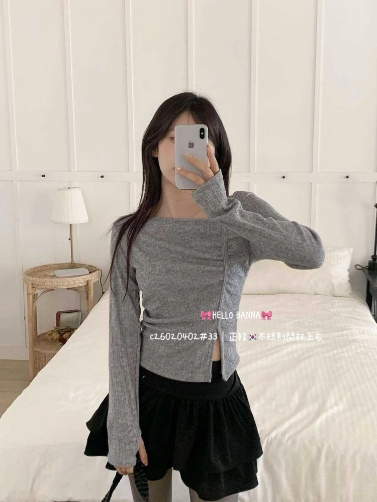 正韓不規則開衩上衣